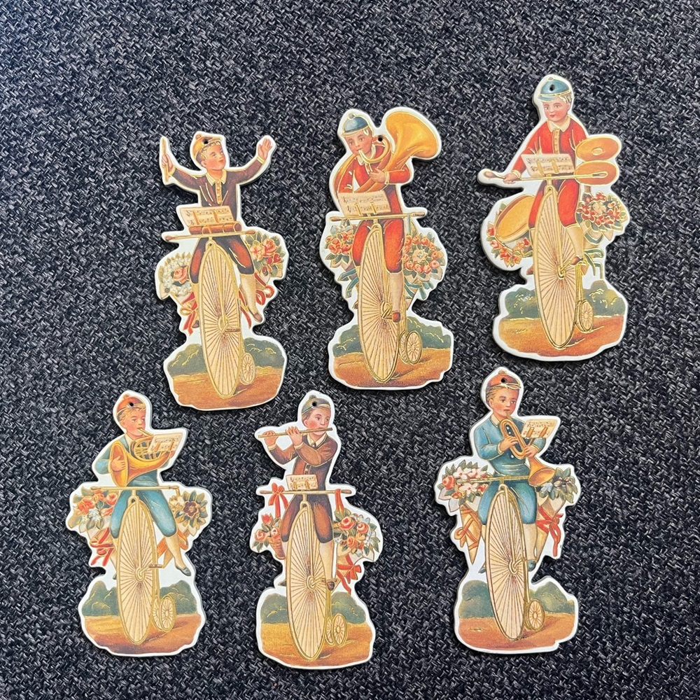 •1992 Shackman Boys on Bicycles Playing Instruments Ornaments Lot of 6•